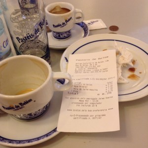 Pasties de Belem! Two coffee, two bottles of  water, two pastries =a bargain