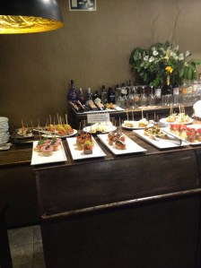 The clever restaurant Carmen led us to. You walk up and select with tapas you want, then they write up a bill based on the number of toothpicks you've placed in a holder on your table.